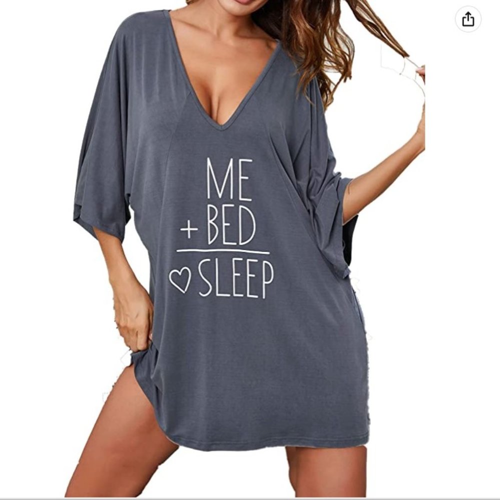 Ekouaer Women's Sleepshirt V Neck Nightgown Nightshirt Oversized XXL